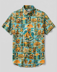 SURFING GOLDEN RETRIEVER DOG PATCHWORK BUTTON-DOWN COLLAR SHIRT - TYPQ2609261
