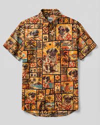 ALOHA BEACH PUG DOG PATCHWORK BUTTON-DOWN COLLAR SHIRT - TYPQ2909268