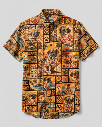 ALOHA BEACH PUG DOG PATCHWORK BUTTON-DOWN COLLAR SHIRT - TYPQ2909268