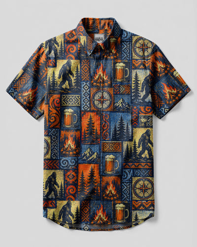 BIGFOOT WILDERNESS COMPASS VINTAGE  PATCHWORK BUTTON-DOWN COLLAR SHIRT  - TLNT1507262
