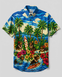 DACHSHUND BEACH PARTY 8BIT ART DOG BUTTON-DOWN COLLAR SHIRT - TYPQ2008263