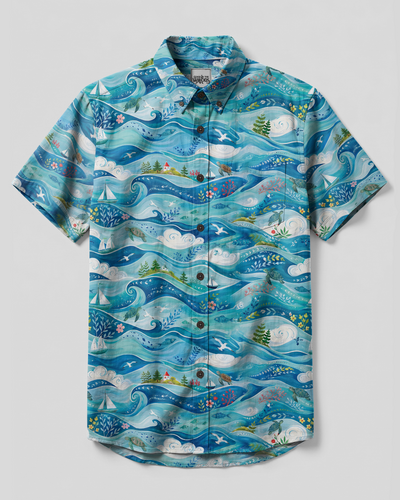 OCEAN WAVES COASTAL TURTLE BUTTON-DOWN COLLAR SHIRT - TYPQ2107262