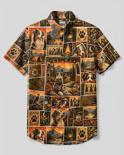OUTDOOR AUSTRALIAN SHEPHERD DOG PATCHWORK BUTTON-DOWN COLLAR SHIRT - TYPQ1809265