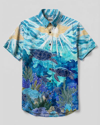 SUNLIT SEA TURTLES BUTTON-DOWN COLLAR SHIRT - TYPQ3007263