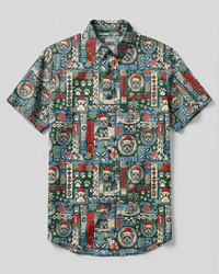 SANTA YORKIE TERRIER DOG PATCHWORK CHRISTMAS BUTTON-DOWN COLLAR SHIRT - TYPQ1310262