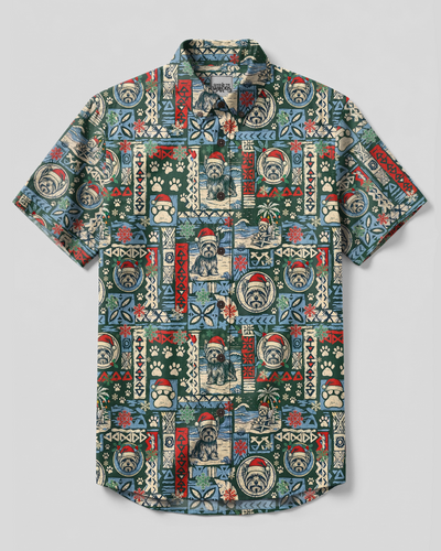 SANTA YORKIE TERRIER DOG PATCHWORK CHRISTMAS BUTTON-DOWN COLLAR SHIRT - TYPQ1310262