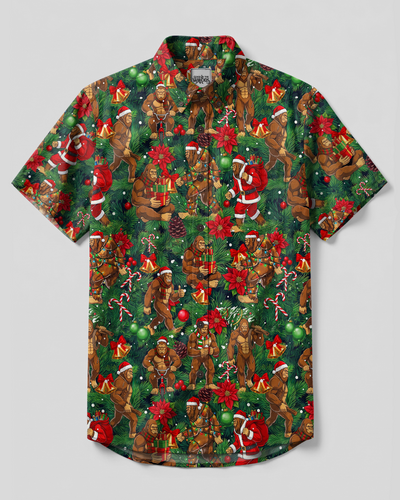 CHRISTMAS SANTA BIGFOOT PATCHWORK BUTTON-DOWN COLLAR SHIRT - TYPQ0510266