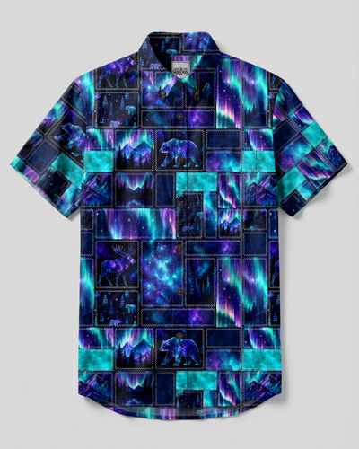 WHISPERS OF THE AURORA PATCHWORK BUTTON-DOWN COLLAR SHIRT - TYPQ2408268