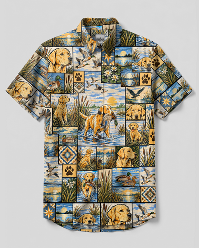 LAKE HUNTING LABRADOR DOG PATCHWORK BUTTON-DOWN COLLAR SHIRT - TYPQ29092611