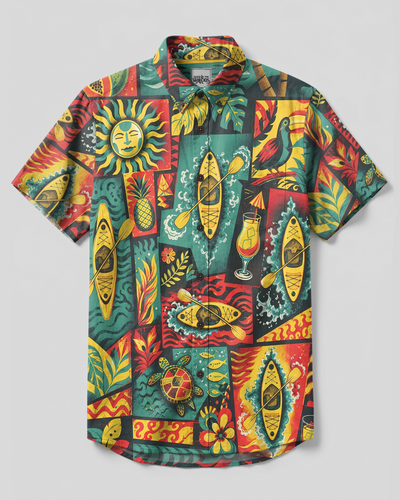 TROPICAL KAYAK MOSAIC BUTTON-DOWN COLLAR SHIRT - TYPQ2608261