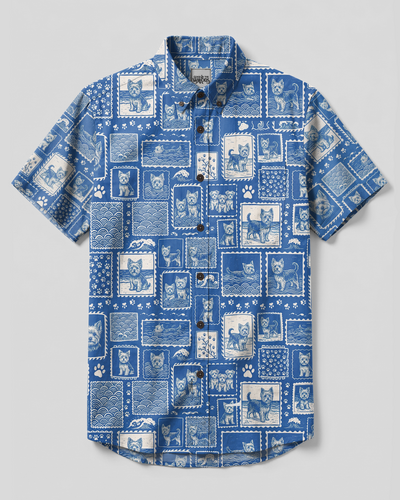 OCEAN YORKIE TERRIER DOG PATCHWORK BUTTON-DOWN COLLAR SHIRT - TYPQ2909261