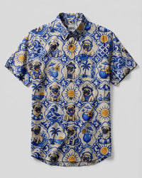 PUG DOG OCEAN HOLIDAY MOSAIC  BUTTON-DOWN COLLAR SHIRT - TLTW1108262