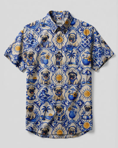 PUG DOG OCEAN HOLIDAY MOSAIC  BUTTON-DOWN COLLAR SHIRT - TLTW1108262
