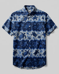 BLUE SEA TURTLE WAVE STRIPE BUTTON-DOWN COLLAR SHIRT - KMTM3006262