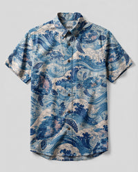 SEA TURTLE WAVE BUTTON-DOWN COLLAR SHIRT - KMTM1606261