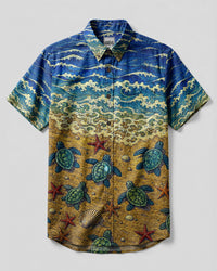 SEA TURTLE STARFISH BEACH BUTTON-DOWN COLLAR SHIRT - KMTM1706265