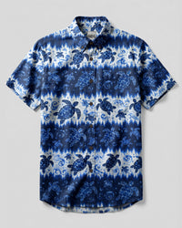 BLUE SEA TURTLE WAVE STRIPE BUTTON-DOWN COLLAR SHIRT - KMTM3006262