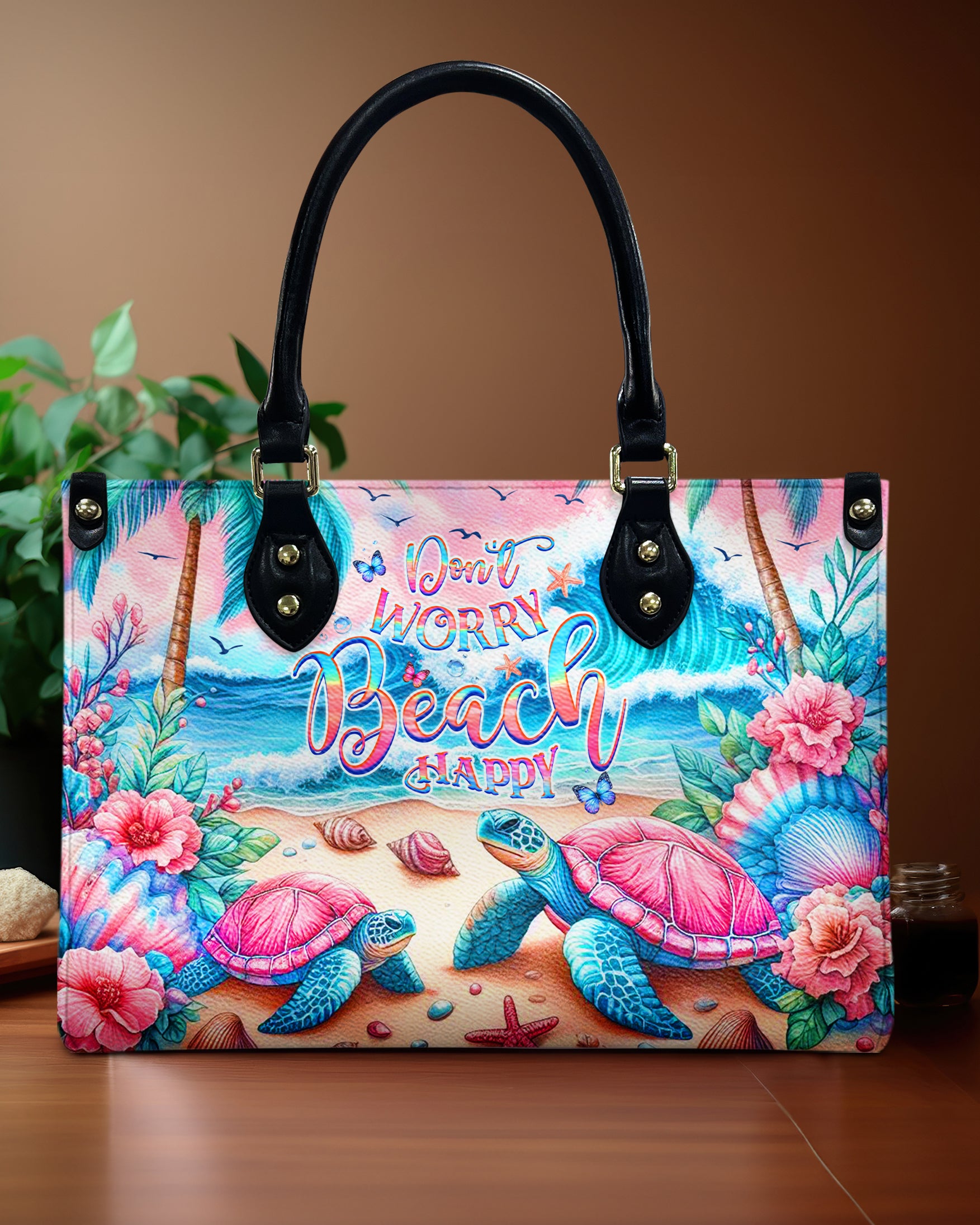 DON'T WORRY BEACH HAPPY TURTLE LEATHER HANDBAG - YHHG3105244