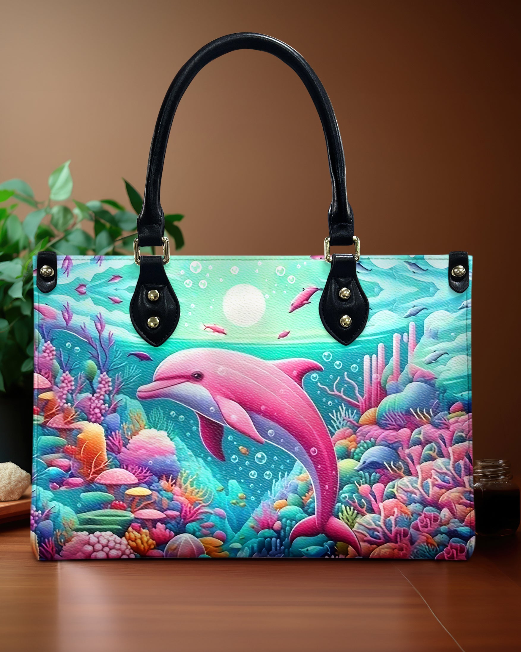 DOLPHIN IN THE OCEAN LEATHER HANDBAG - YHHG0407244