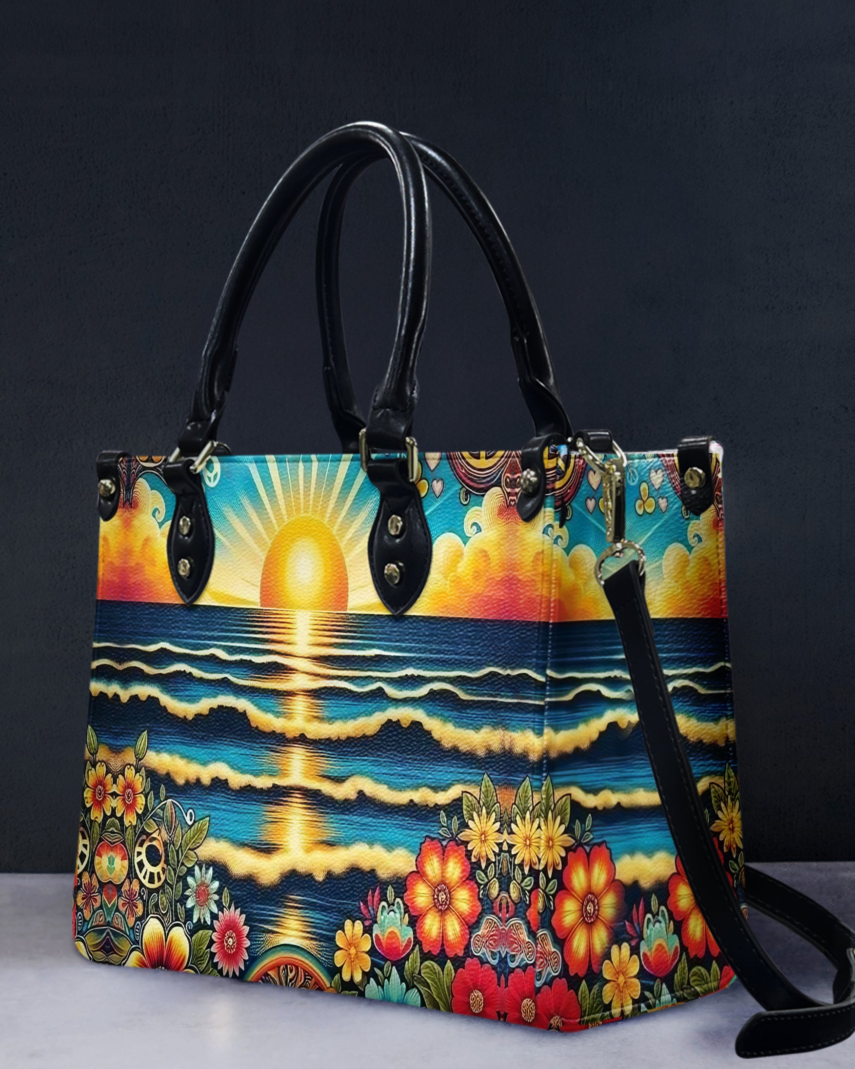 PAINTING SEA SUNSET LEATHER HANDBAG - YHHG0912244