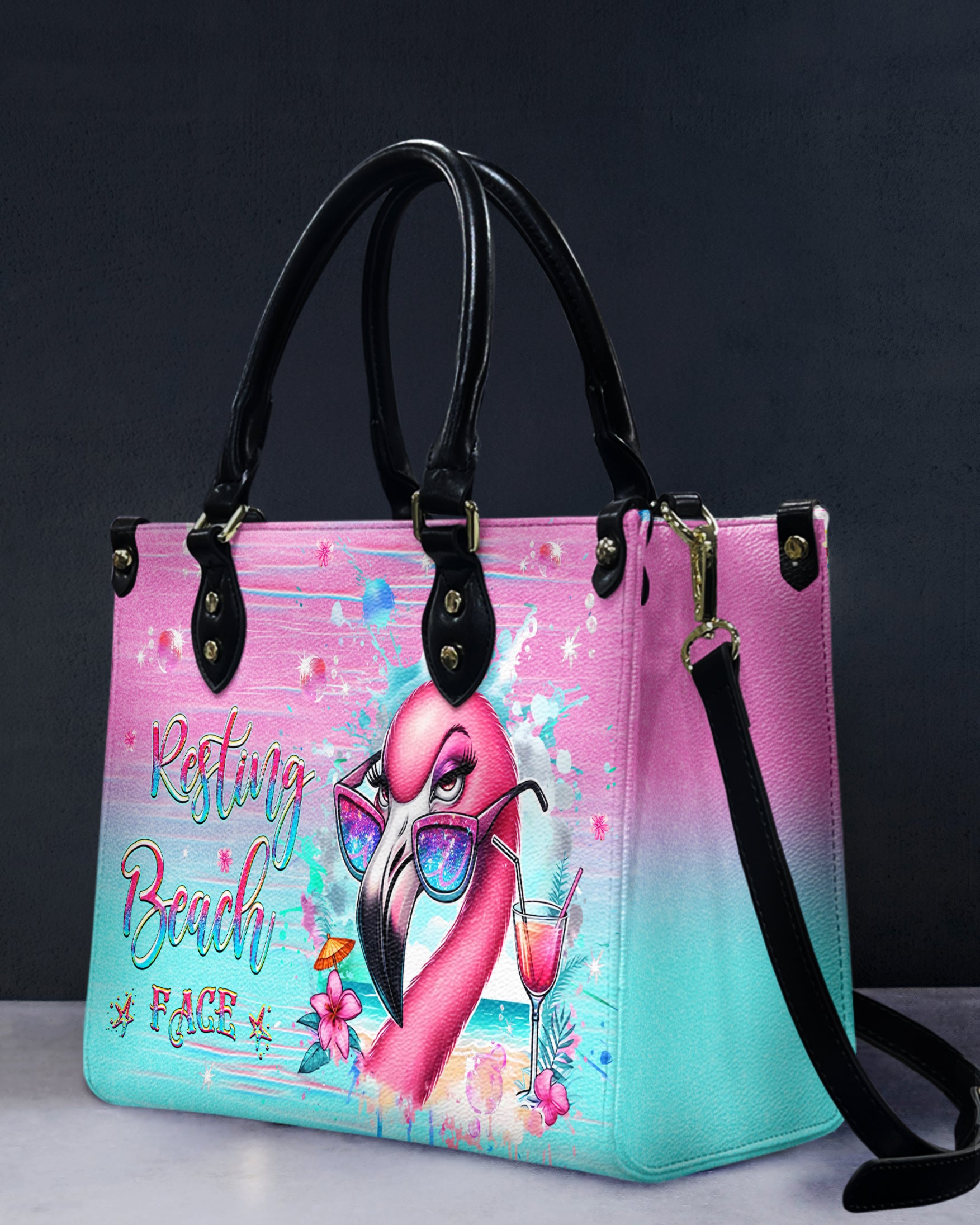 RESTING BEACH FACE FLAMINGO LEATHER HANDBAG - YHHG0312244