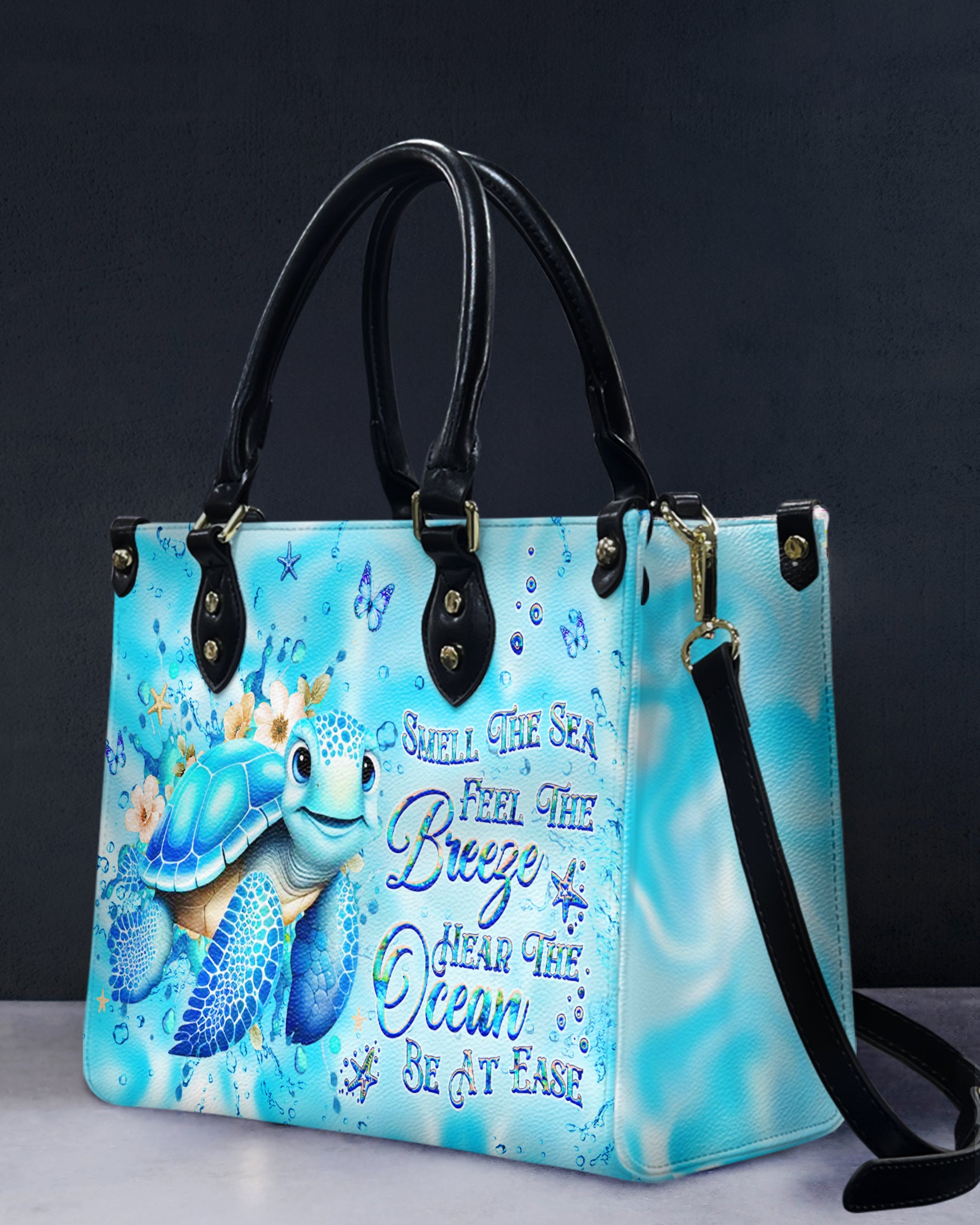 SMELL THE SEA FEEL THE BREEZE TURTLE LEATHER HANDBAG - YHHG1508244