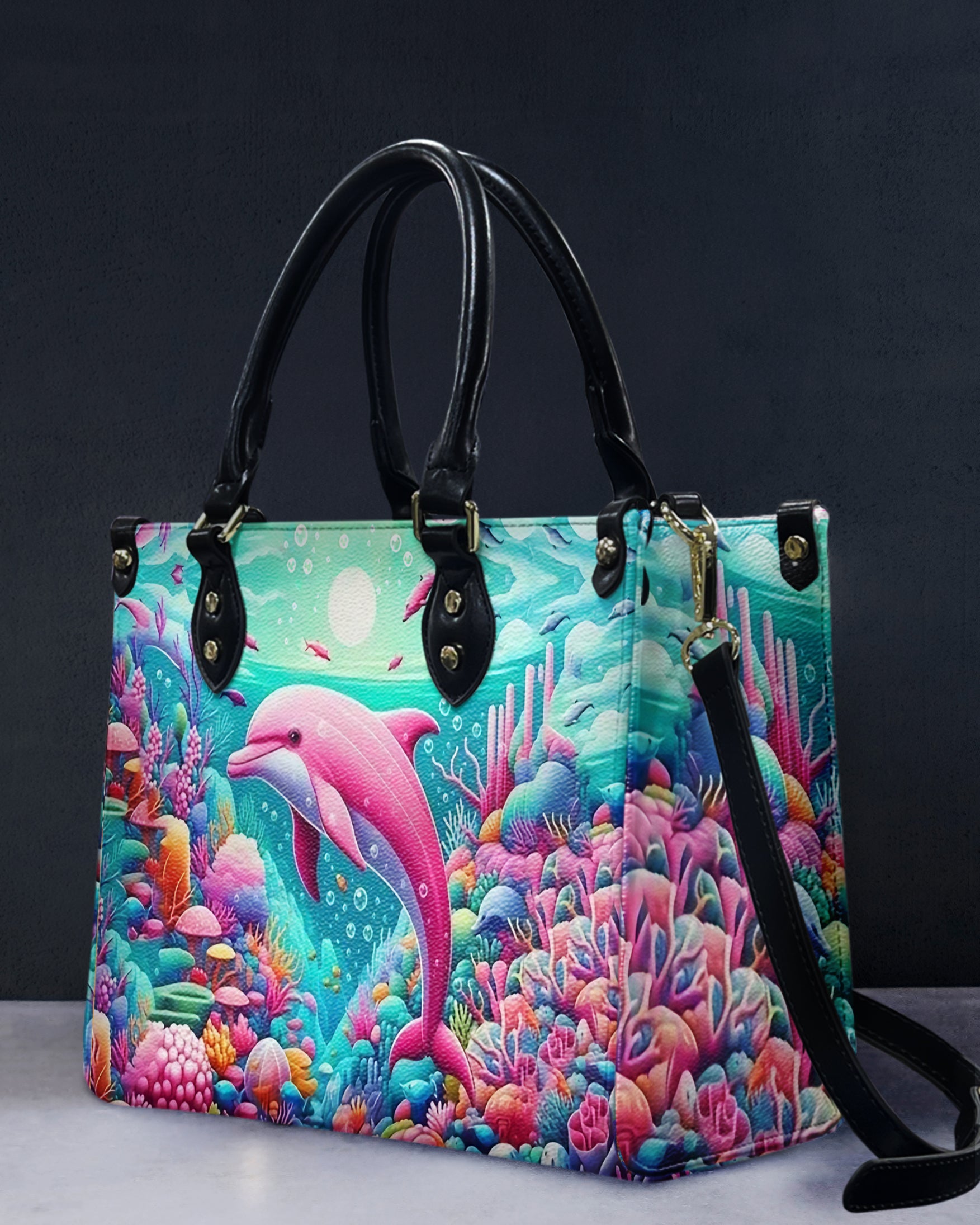 DOLPHIN IN THE OCEAN LEATHER HANDBAG - YHHG0407244