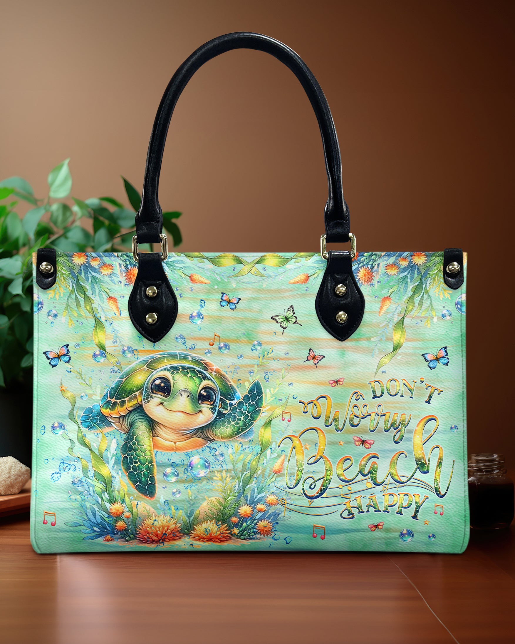 DON'T WORRY BEACH HAPPY TURTLE LEATHER HANDBAG - YHHG2308241