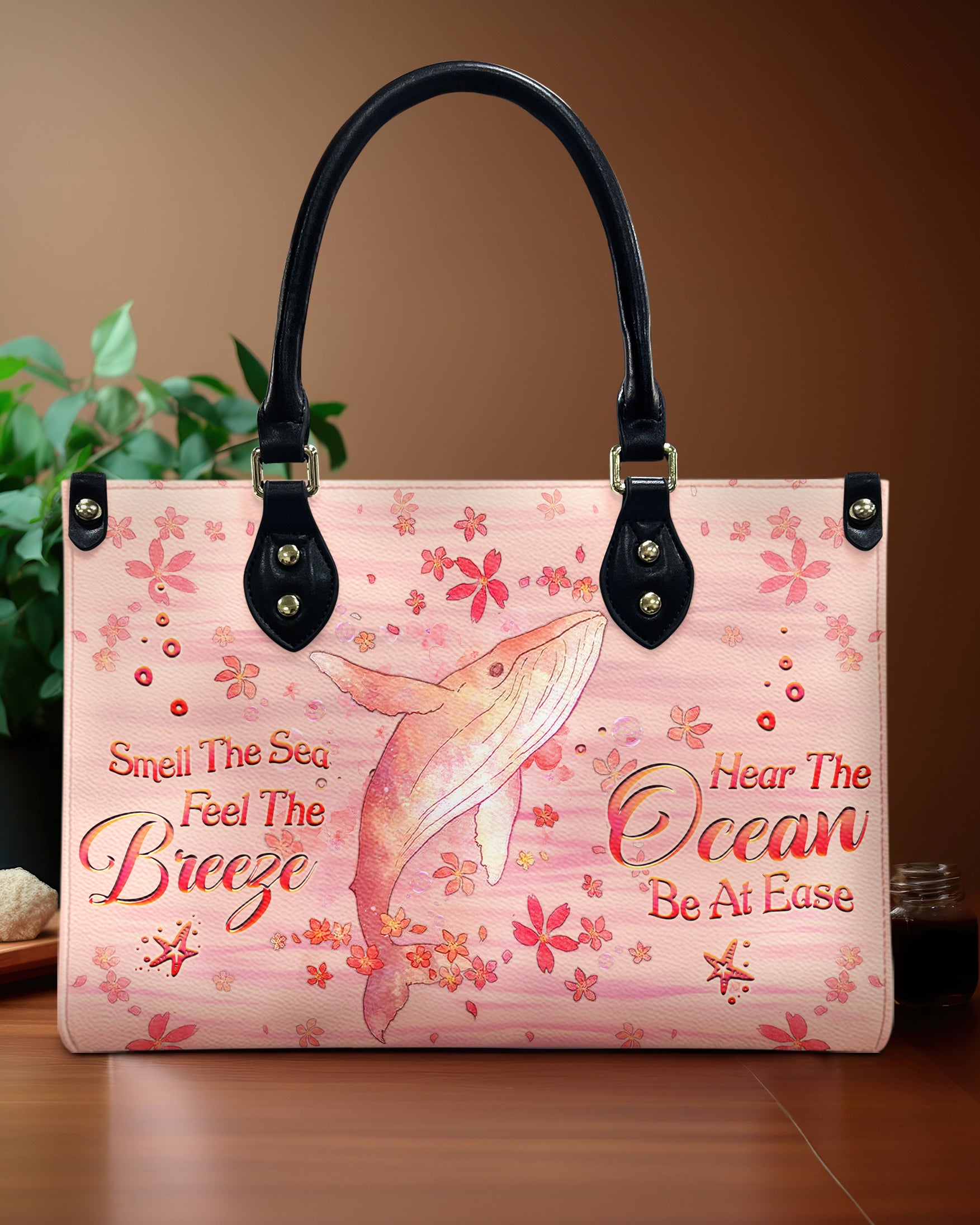 SMELL THE SEA FEEL THE BREEZE WHALE LEATHER HANDBAG - YHHG1308244