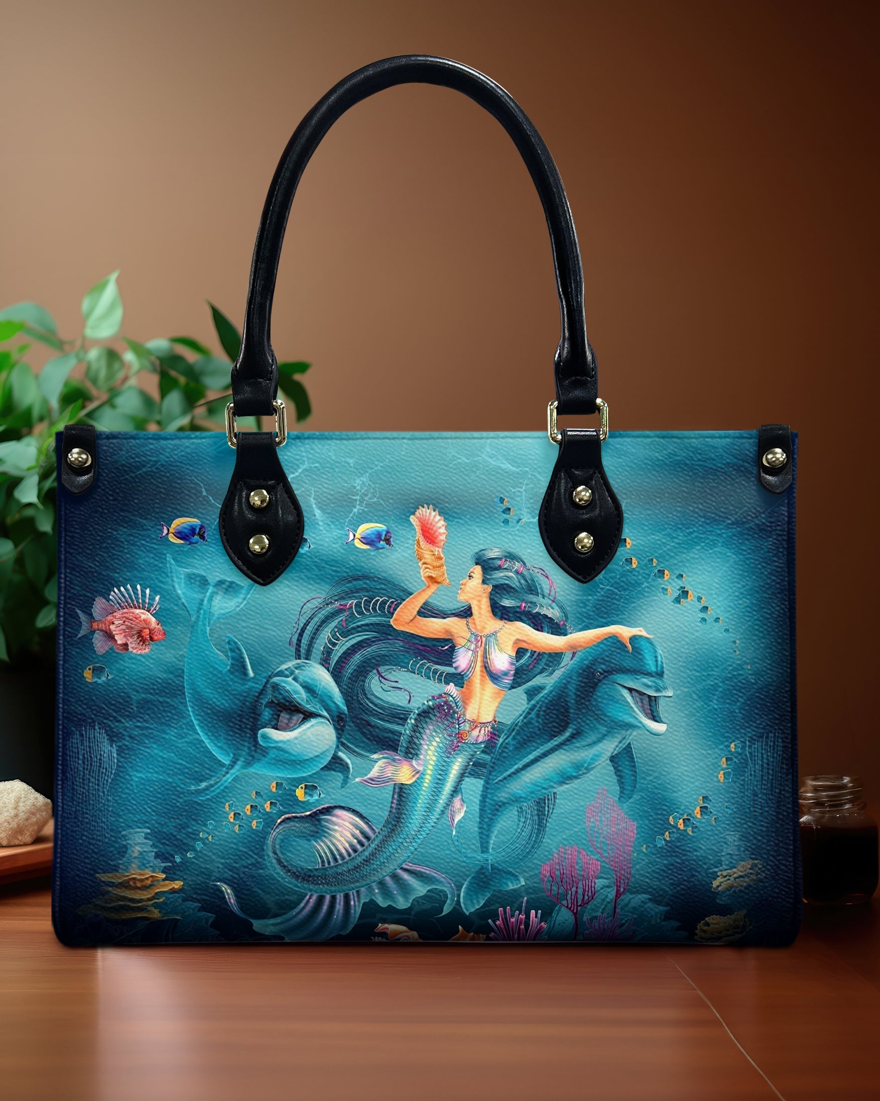 MERMAID AND DOLPHIN LEATHER HANDBAG - YHHG0710244