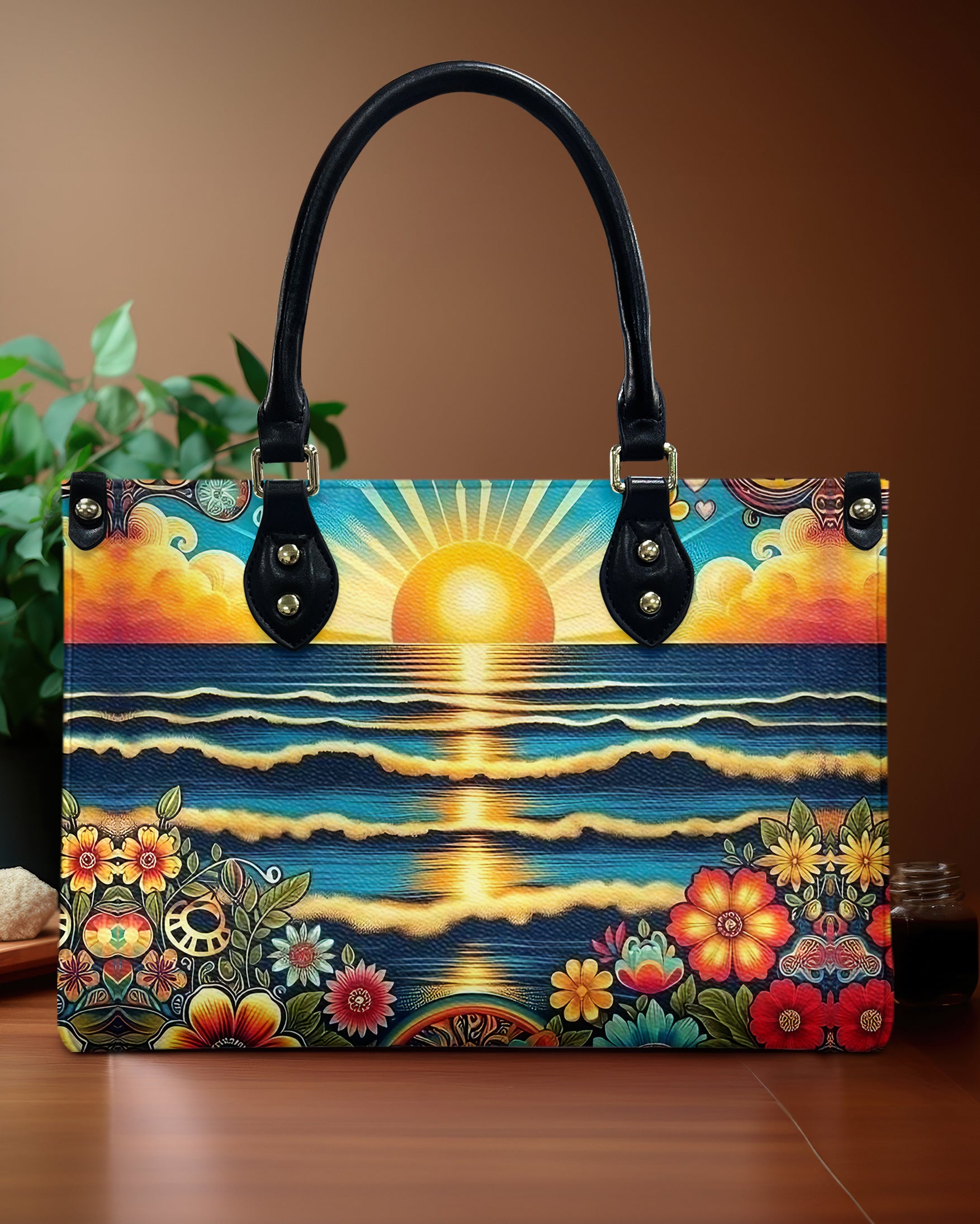 PAINTING SEA SUNSET LEATHER HANDBAG - YHHG0912244