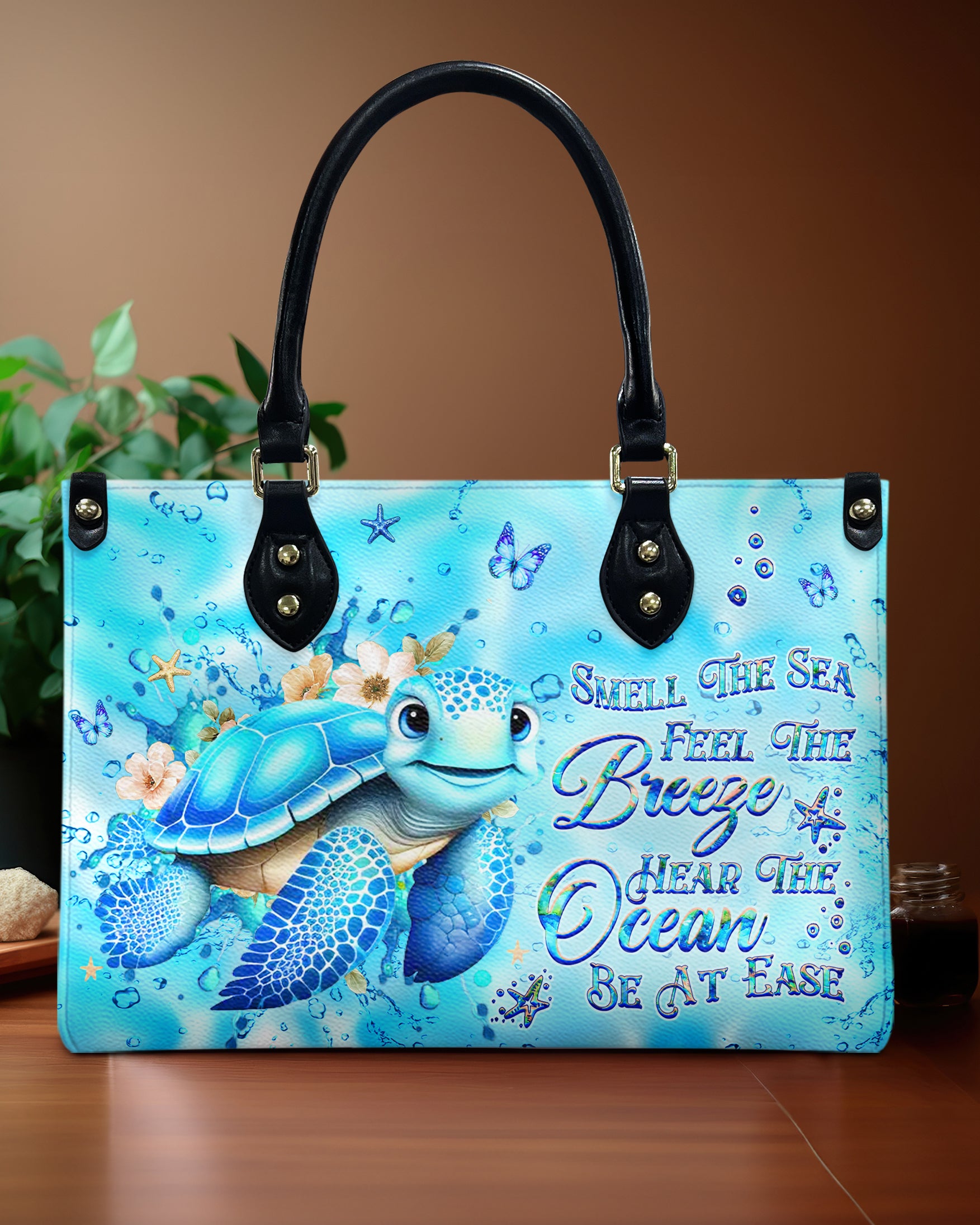 SMELL THE SEA FEEL THE BREEZE TURTLE LEATHER HANDBAG - YHHG1508244