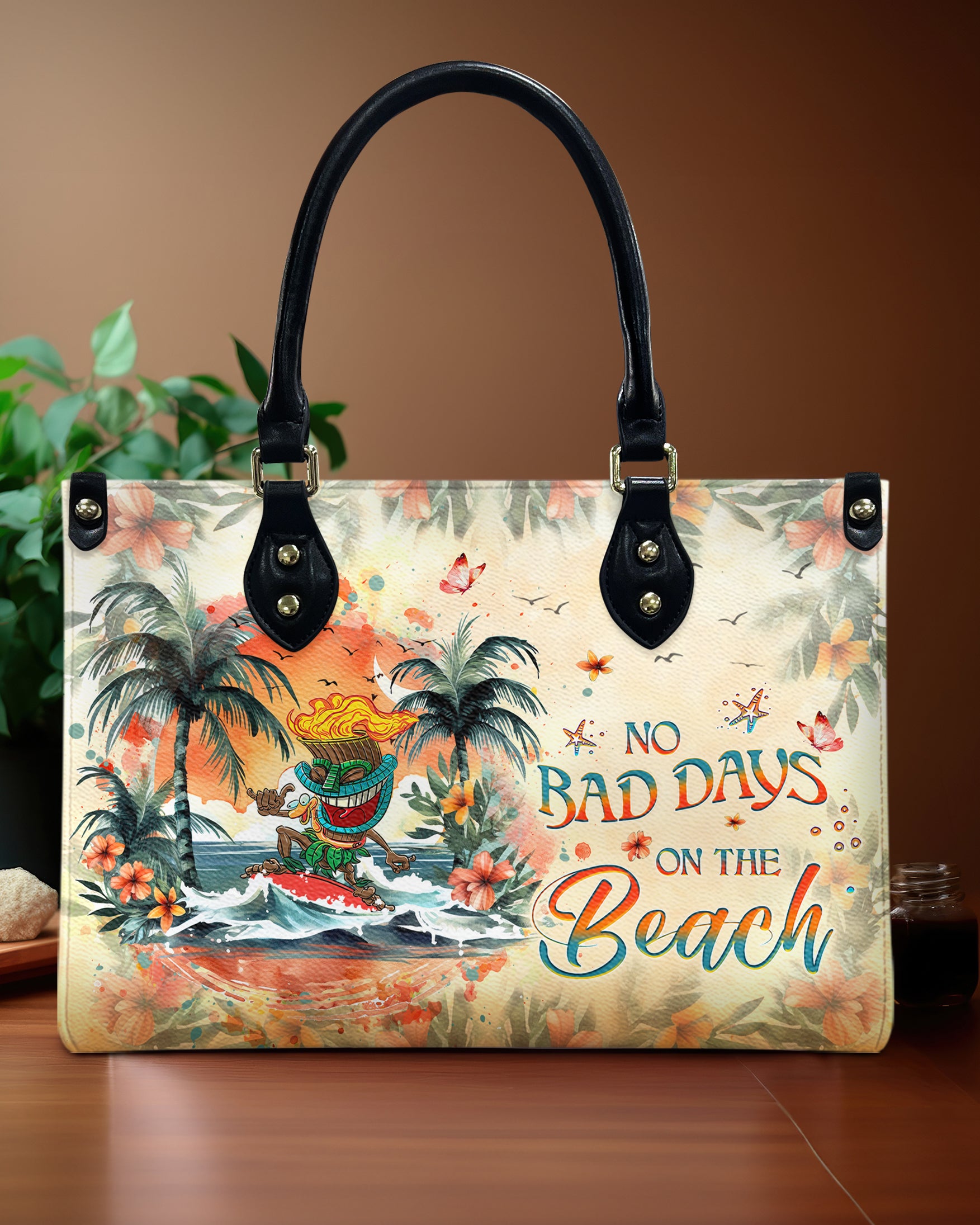 NO BAD DAYS ON THE BEACH TIKI LEATHER HANDBAG - YHHG0711241