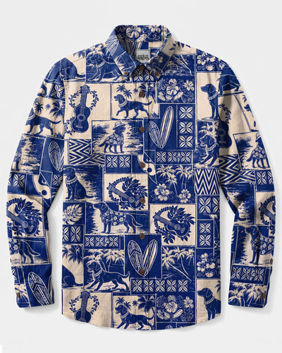VINTAGE BEACH LABRADOR DOG LONG SLEEVE BUTTON-DOWN SHIRT - TLNO2408265