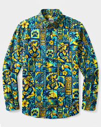 LABRADOR TIKI PARADISE PATCHWORK LONG SLEEVE BUTTON-DOWN SHIRT  - TLTW2909263