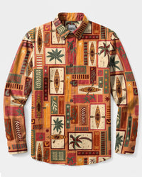 RETRO TIKI KAYAK MOSAIC LONG SLEEVE BUTTON-DOWN SHIRT - TLNO2408263