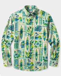 TROPICAL KAYAK PATCHWORK LONG SLEEVE BUTTON-DOWN SHIRT - TLNO2508262