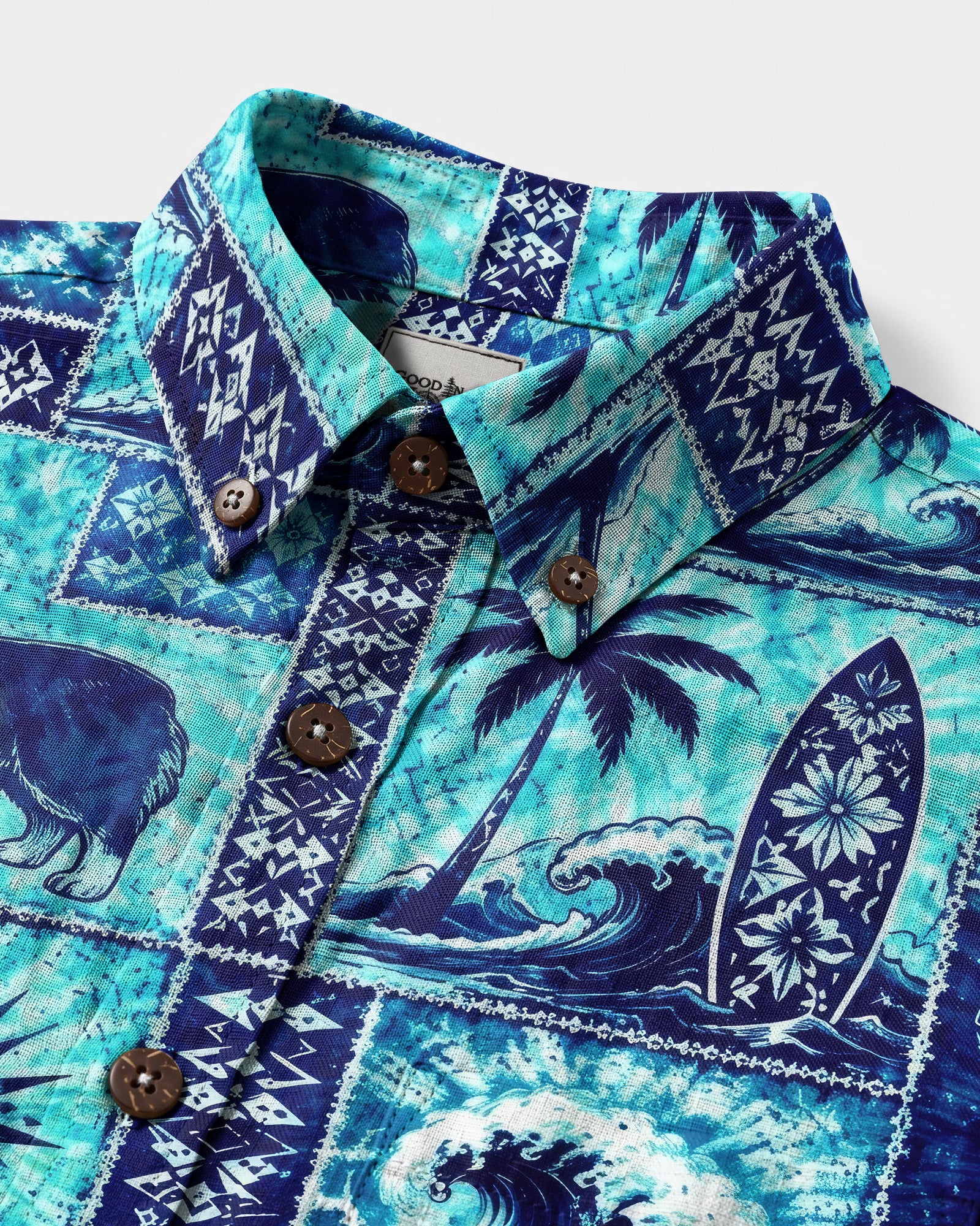 CORGI DOG ISLAND PATCHWORK LONG SLEEVE BUTTON-DOWN SHIRT