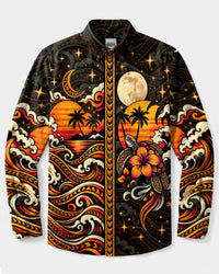 TRIBAL SUNSET TURTLE LONG SLEEVE BUTTON-DOWN SHIRT  - TLNO1409261