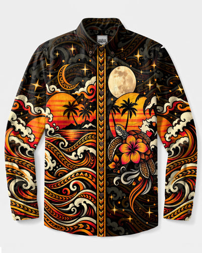 TRIBAL SUNSET TURTLE LONG SLEEVE BUTTON-DOWN SHIRT  - TLNO1409261