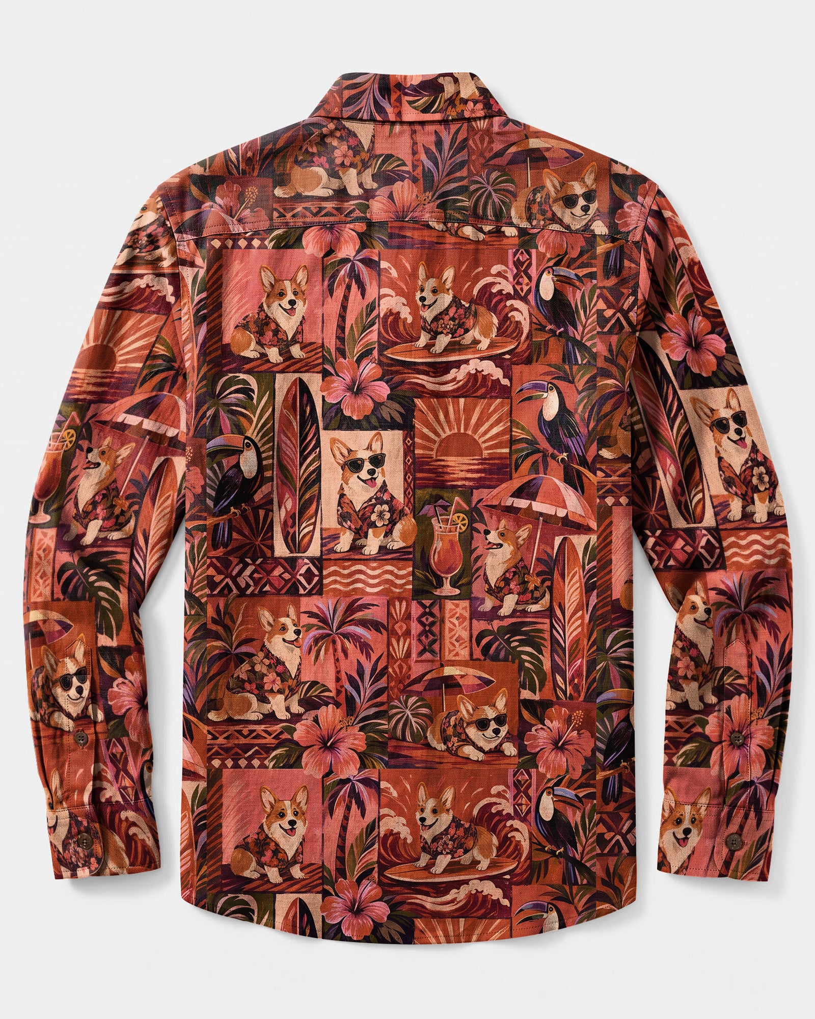 CORGI SUNSET PARADISE PATCHWORK LONG SLEEVE BUTTON-DOWN SHIRT