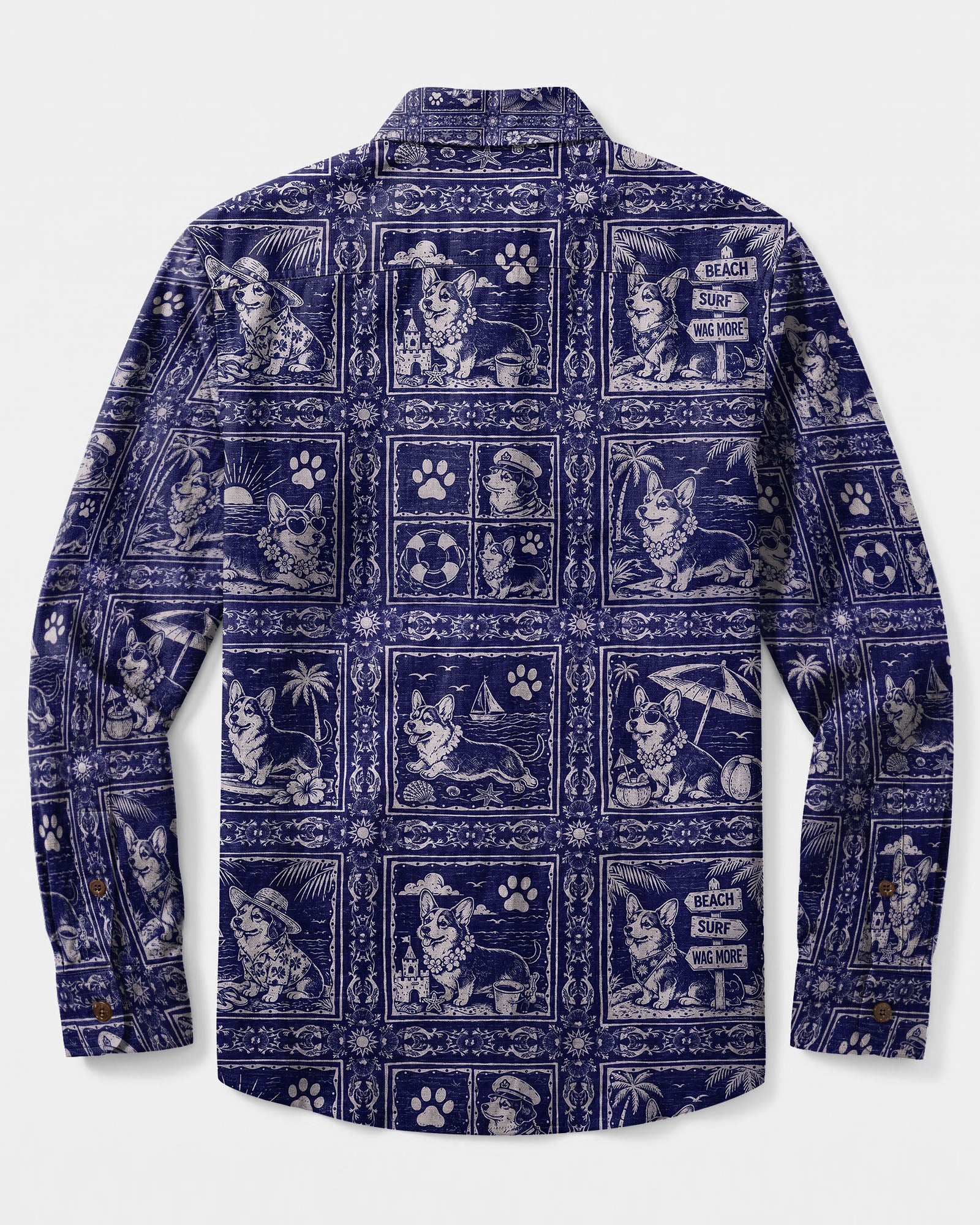 SEASIDE CORGI DOG MOSAIC LONG SLEEVE BUTTON-DOWN SHIRT