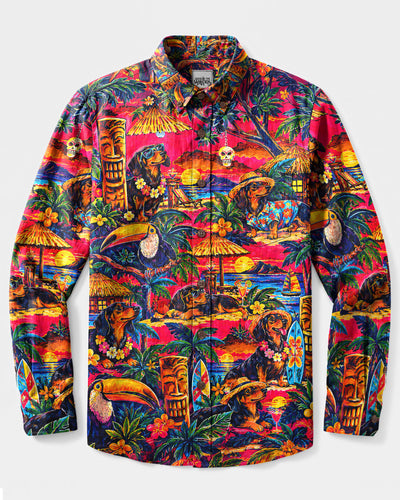 SUNSET PARADISE DACHSHUND DOG LONG SLEEVE BUTTON-DOWN SHIRT  - TLNT0110266
