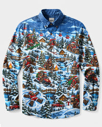 BIGFOOT'S FESTIVE ALPINE ADVENTURE CHRISTMAS LONG SLEEVE BUTTON-DOWN SHIRT  - TLNT0510263