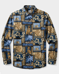 VINTAGE BEACH PITBULL DOG COLLAGE  BUTTON-DOWN LONG SLEEVE SHIRT - TLTW1808264
