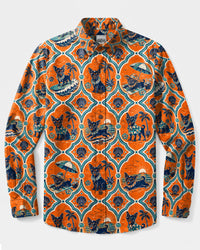RETRO BEACH CHIHUAHUA DOG PATCHWORK LONG SLEEVE BUTTON-DOWN SHIRT - TLTW2808264