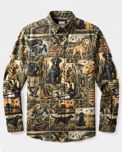 LABRADOR DOG DUCK HUNTING COLLAGE LONG SLEEVE BUTTON-DOWN SHIRT - TLNT1909269
