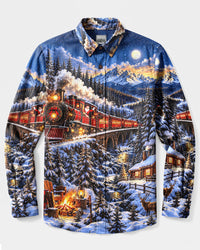 CHRISTMAS EXPRESS IN THE WILD LONG SLEEVE BUTTON-DOWN SHIRT - YHHG0210262