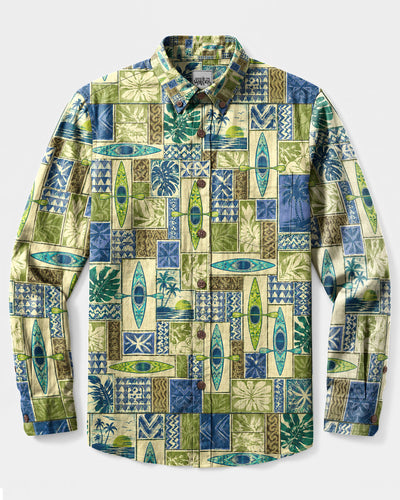 KAYAK LAGOON ADVENTURE PATCHWORK LONG SLEEVE BUTTON-DOWN SHIRT - TLNT2208265