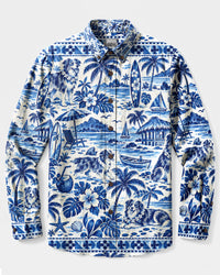 AUSTRALIAN SHEPHERD ISLAND TOILE LONG SLEEVE BUTTON-DOWN SHIRT - TLHG1509264